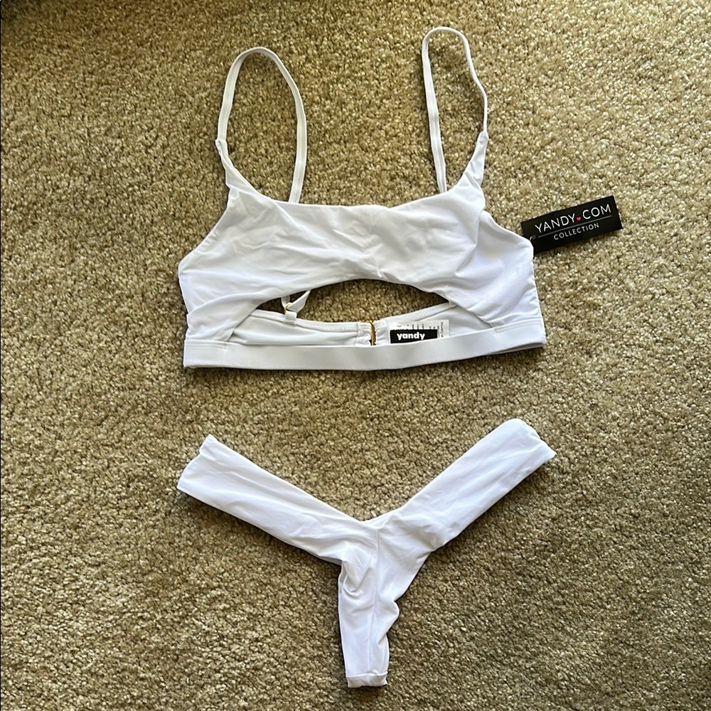 Yandy White Bikini Set with Sports Bra Top